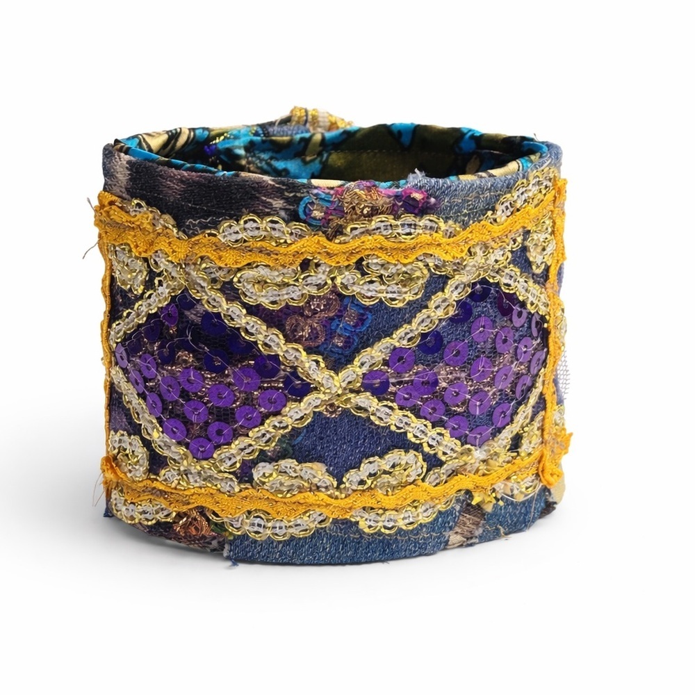 RUBYRUDI Cuff Bracelet Handcrafted OOAK Fabric Embellished Artisan Wearable Art